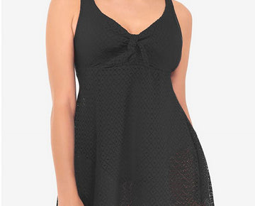 Swim Solutions Women's Crochet Bow Front Tummy Control Swimsuit Black Size 12