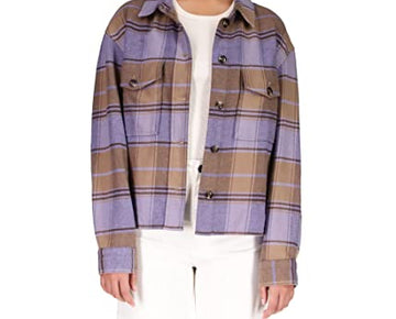 Sanctuary Startstruck Shacket Button Jacket Violet Plaid Purple Size XS (US 2)