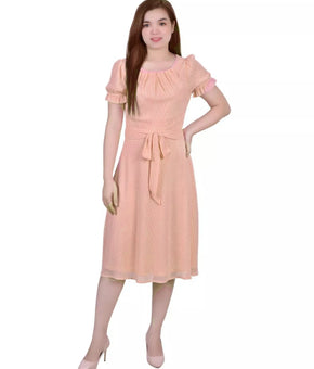 NY Collection Womens Petites Chiffon Knee-Length Midi Dress Orange Size PS $54