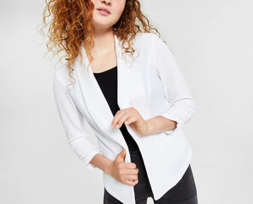 Bar III Women's 3/4-Sleeve Shawl-Collar Blazer Petite Size PL White