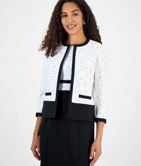 Kasper Petite Size 8P Women's Colorblocked Tweed Cropped Blazer White Black $139