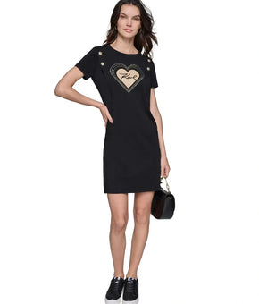 Karl Lagerfeld Paris Womens Size S Black Heart Graphic T-Shirt Dress NWT $99