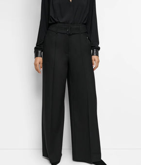 DKNY Women's Belted Mid-Rise Wide-Leg Pants Black Size 14 MSRP $129