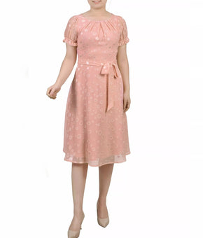 NY Collection Petites Chiffon Knee-Length Midi Dress Pink Orange Size PM $54