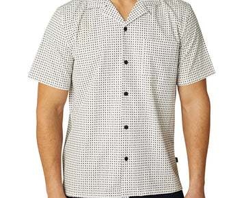 Dkny Men Hertford Regular-Fit Stretch Geo-Print Camp Shirt White Size M MSRP $70