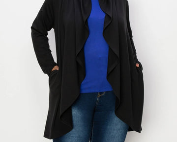 COIN 1804 Plus Size 1X Draped Flyaway Cardigan Duster Knit Top Black