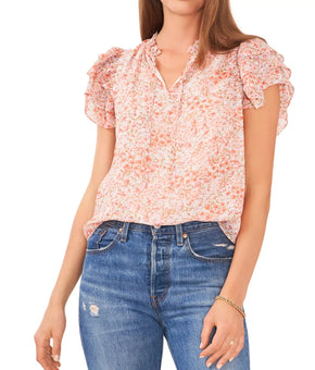 1.STATE Printed Flutter Sleeve Top Flower Pink Size XS MSRP $79