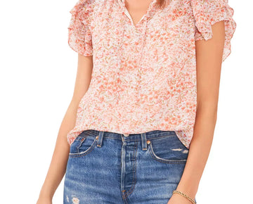1.STATE Printed Flutter Sleeve Top Flower Pink Size XS MSRP $79