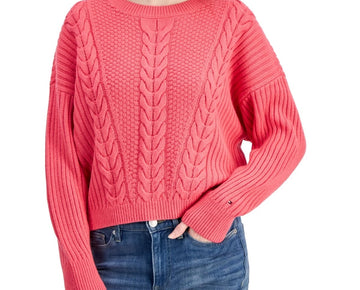 Tommy Hilfiger Women's Cable-Knit Drop-Shoulder Sweater Red Size XL MSRP $80