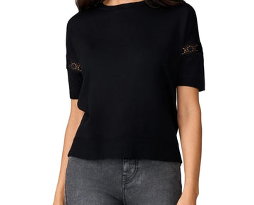 Melissa Paige Women's Lace-Inset Short-Sleeve Sweater Black Size M
