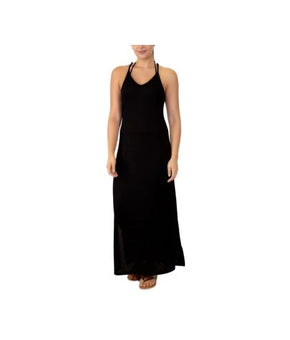Miken Swim Cover Up Womens Size M Black Halter Maxi Beach Dress Sleeveless