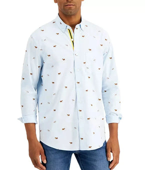Club Room Men's Regular-Fit Stretch Dog Print Chambray Shirt Blue Size S MSRP$55