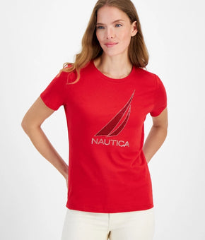 Nautica Jeans Women's Embellished Logo Crewneck T-Shirt Red Size XL