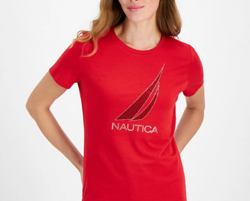 Nautica Jeans Women's Embellished Logo Crewneck T-Shirt Red Size XL