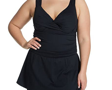 Anne Cole Plus Twist Front Shirred Underwire Swim Dress Swimwear Black Size 20W