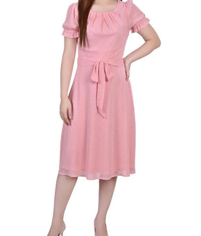 NY Collection Womens Petites Chiffon Knee-Length Midi Dress Pink Size PXL