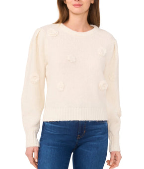 CeCe Women's 3D Floral Applique Sweater Ivory Size XL MSRP $99