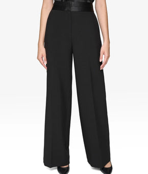 KARL LAGERFELD Women Satin-Waist polyester Wide-Leg Pants Black Size 6 $119
