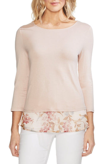 Vince Camuto Mixed-Media Boat-Neck Top Pink Size S