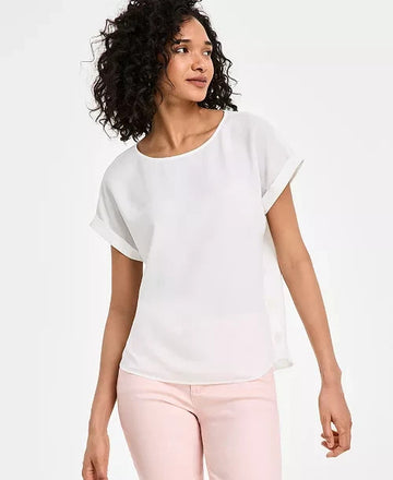 Jones New York Women's Short-Sleeve Button-Detail Top Cream Size M MSRP $70