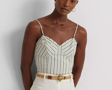 Lauren Ralph Lauren Womens Striped Cropped Blouse Blue White Size 4 MSRP $100