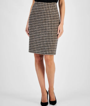 Kasper Petite Plaid Pencil Skirt Black Brown Size 10P MSRP $79
