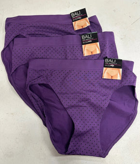 Bali womens Full Back U Hi-Cut Brief Size L/7 Purple Vista Black dots 3-Pack