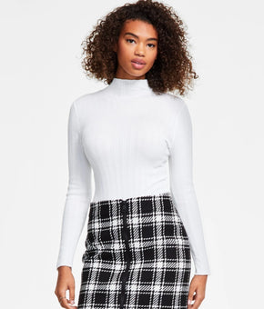 DKNY Jeans Women's Ribbed Mock Neck Bodysuit White Size L MSRP $69
