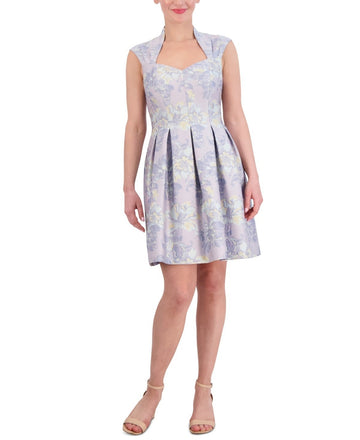 Vince Camuto Floral-Jacquard Sweetheart-Neck Fit Flare Dress Purple Size 2 $188