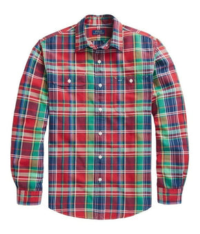 Polo Ralph Lauren Oxford Shirt Men's Small Red/Green Classic-Fit Plaid Workshirt
