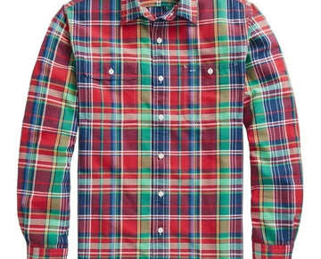 Polo Ralph Lauren Oxford Shirt Men's Small Red/Green Classic-Fit Plaid Workshirt