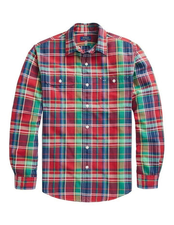 Polo Ralph Lauren Oxford Shirt Men's Small Red/Green Classic-Fit Plaid Workshirt