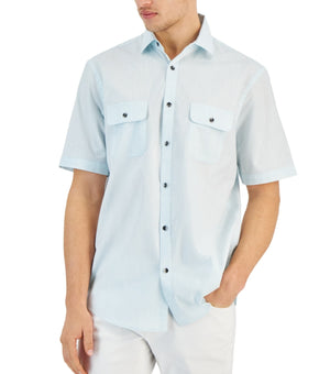 Alfani Mens Regular fit Short Sleeve Button-Up Shirt Size S Light Blue