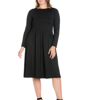 24Seven Comfort Apparel Fit & Flare Midi Dress Black Plus Size 2X MSRP $77