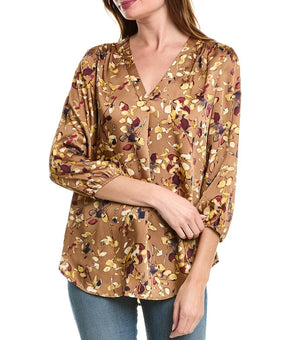 Jones New York womens Kelly Blouse, Size L, Brown MSRP $70