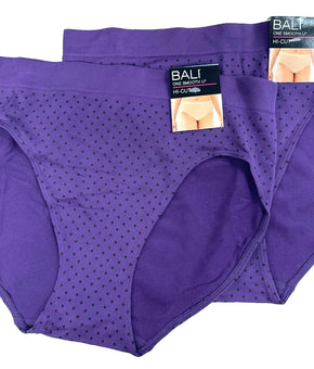Bali Womens 2-Pack U Hi-Cut Brief Size XL/8 Vista Black Dot Purple Comfortable
