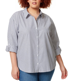 Gloria Vanderbilt Plus Size Amanda Shirt White Navy Size 2X