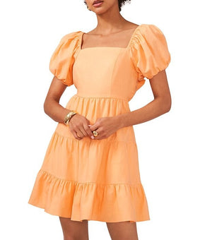 1.STATE Women's Tie Back Puff Sleeve Mini Dress Orange Size XS MSRP $119