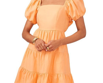 1.STATE Women's Tie Back Puff Sleeve Mini Dress Orange Size XS MSRP $119