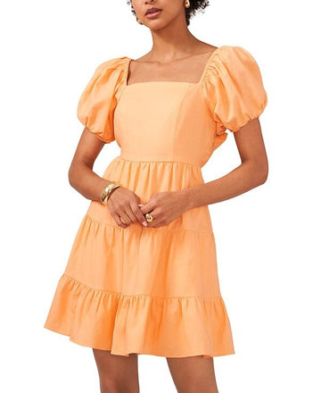1.STATE Women's Tie Back Puff Sleeve Mini Dress Orange Size XS MSRP $119