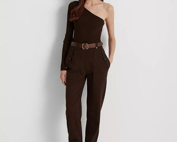 LAUREN RALPH LAUREN One-Shoulder Long-Sleeve Sweater Brown Size XXL MSRP $100