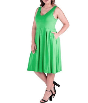 24seven Comfort Apparel Midi Fit Flare Pocket Dress Green Plus Size 2X MSRP $63