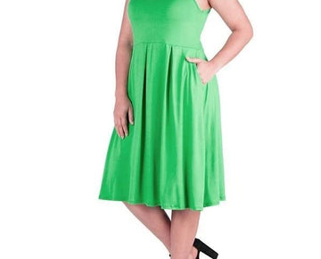 24seven Comfort Apparel Midi Fit Flare Pocket Dress Green Plus Size 2X MSRP $63