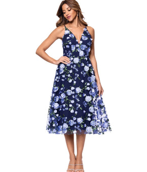 XSCAPE Women's Floral Embroidered Sleeveless Fit & Flare Dress Blue Size 10 $259