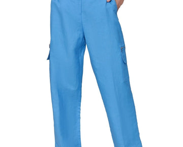 KARL LAGERFELD PARIS Linen-Blend Straight-Leg Cargo Pants Blue Size 10 MSRP $119