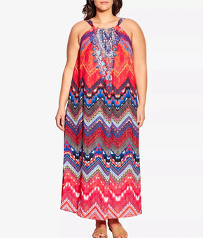 AVENUE Plus Size 18 Beauty Halter Maxi Dress Red MSRP $89