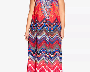 AVENUE Plus Size 18 Beauty Halter Maxi Dress Red MSRP $89