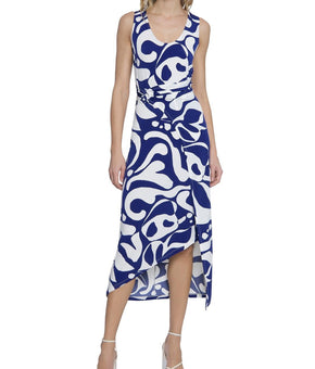 Donna Morgan Womens Printed Wrap Dress Blue Size 6