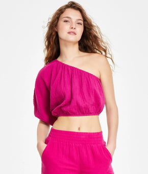 DKNY Jeans Women's One-Shoulder Cropped Top Rasberry Pink Red Size XXS