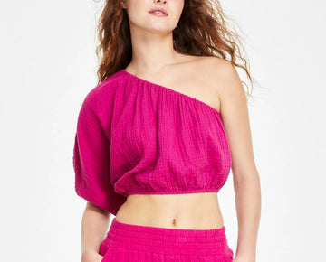 DKNY Jeans Women's One-Shoulder Cropped Top Rasberry Pink Red Size XXS